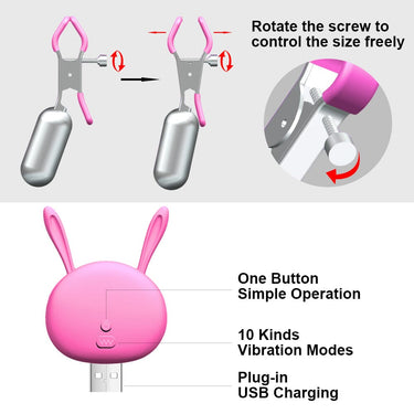 Triple Bunny- Rechargeable Vibrating Nipple Clamps and Clitoral Egg Bullet Nipple Clamps Scandals